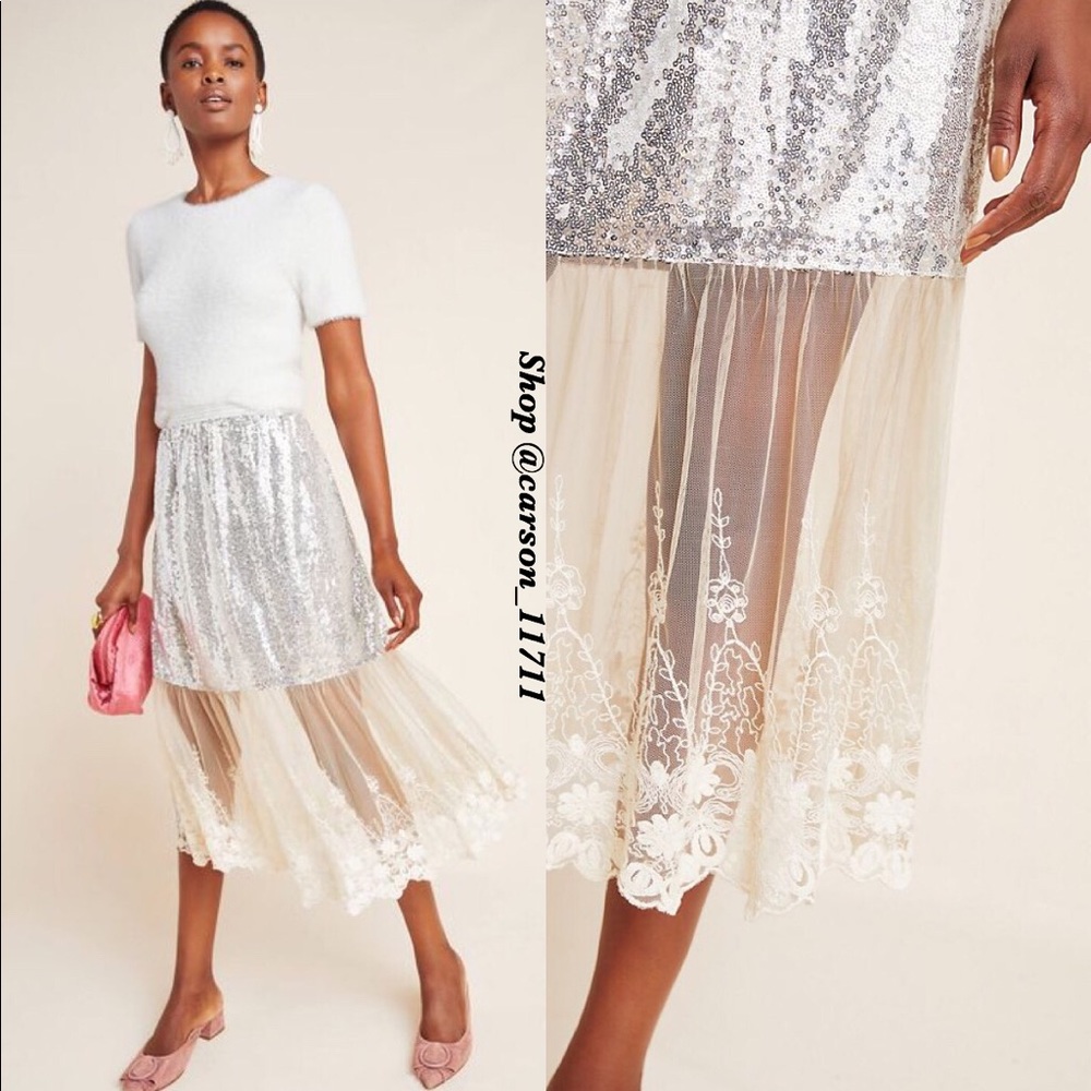 NWT Anthropologie Maribeth Sequined Midi Skirt